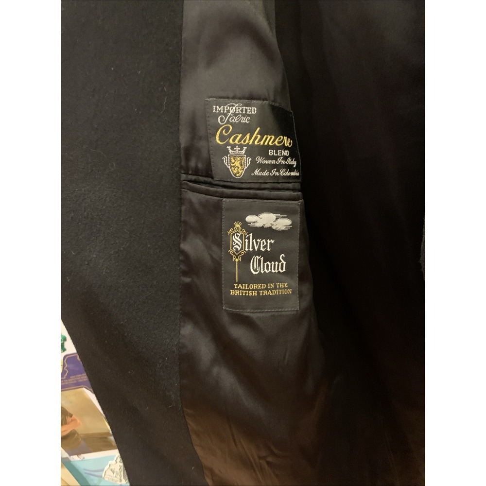 Men's Black Wool-Blend Single-Breasted Overcoat Cashmere Blend Size 42R - Picture 7 of 8